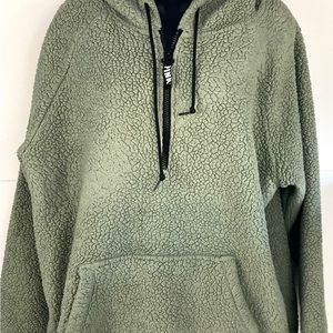Victoria’s Secret PINK Sherpa Fleece Green Pullover Hoodie Women’s Size Large